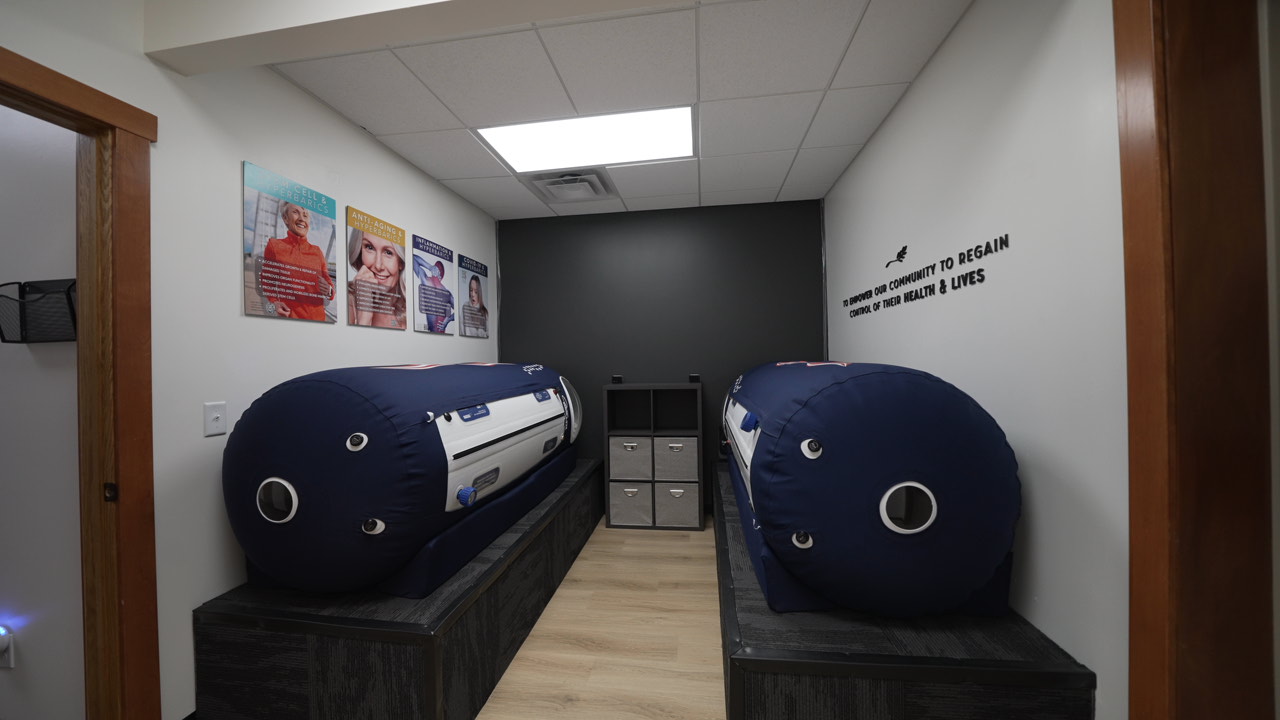 Two mild hyperbaric oxygen chambers inside the Abundant Health clinic