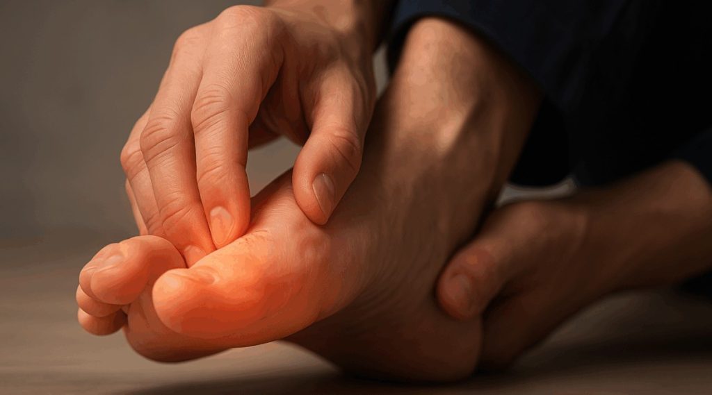 Clinician examining sensation in a patient’s foot